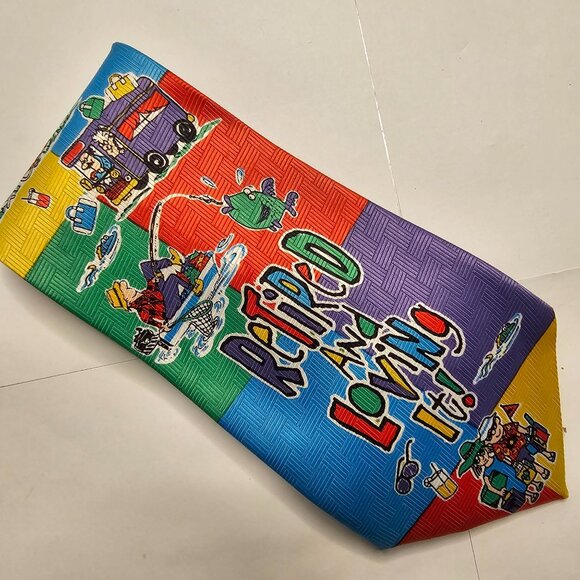Neck Tie Novelty Retired & Loving It Necktie Big "Tie"Mer Polyester - Picture 11 of 12